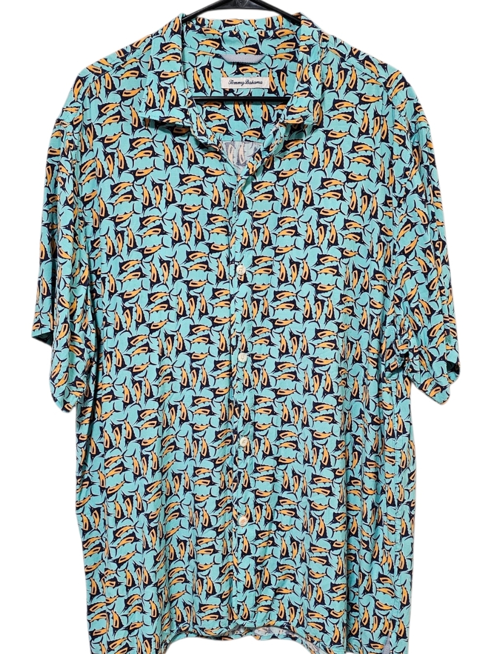 Tommy Bahama Aqua Fish Print Short Sleeve Hawaiian Button Down Size XL